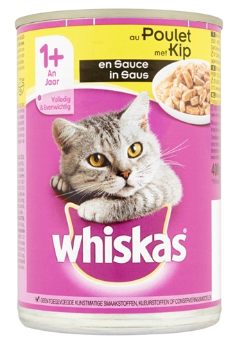 Whiskas blik adult brokjes in saus kip