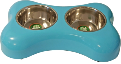 H-standaard bot plastic met 2 rvs bakken turquoise