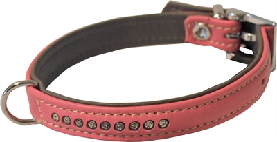 Hondenhalsband nappa met strass roze / grijs