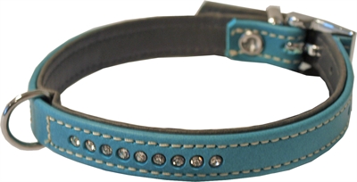 Hondenhalsband nappa met strass turquoise / grijs