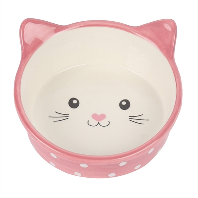 Happy pet voerbak kat polka roze / creme