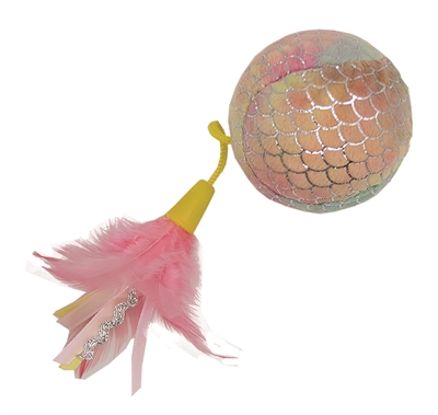 Happy pet mermaid bal groot met veren roze