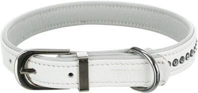 Trixie halsband hond active comfort met strass steentjes leer wit