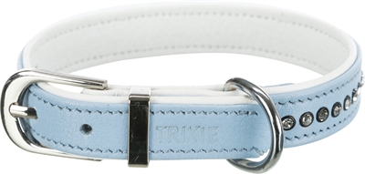 Trixie halsband hond active comfort met strass steen leer lichtblauw