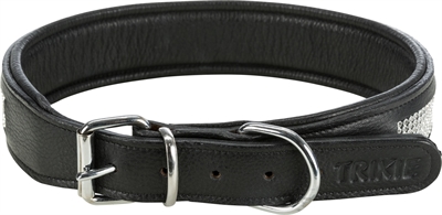 Trixie halsband hond active comfort met strass steentjes leer zwart