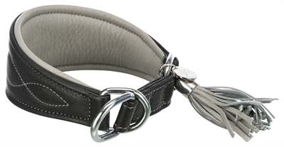 Trixie halsband hond active comfort voor windhonden leer zwart / grijs