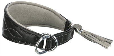 Trixie halsband hond active comfort voor windhonden leer zwart / grijs