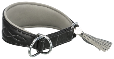 Trixie halsband hond active comfort voor windhonden leer zwart / grijs