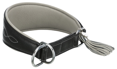 Trixie halsband hond active comfort voor windhonden leer zwart / grijs