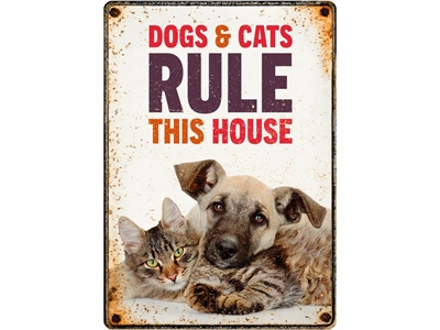 Plenty gifts waakbord blik dogs & cats rule this house