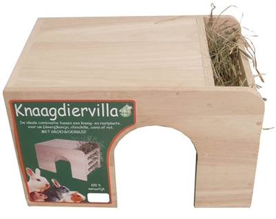 Knaagdiervilla hout met groenvoerruif