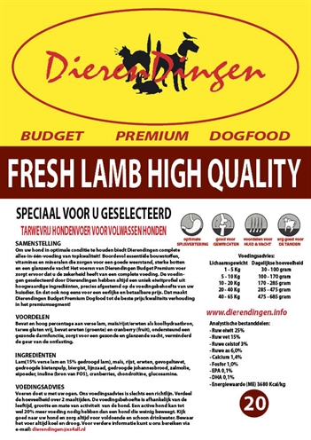 Budget premium dogfood fresh lamb high quality (14 KG)