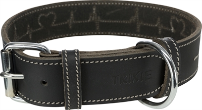 Trixie halsband hond rustic vetleer heartbeat zwart (38-47X4 CM)