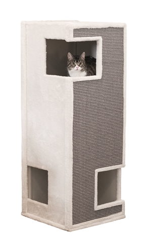 Trixie krabhuis cat tower gerardo pluche / sisal wit / grijs (38X38X100 CM)