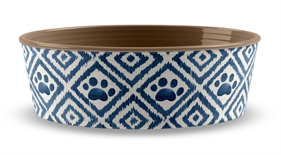 Tarhong voerbak paw ikat melamine teal blauw (14X14X4,5 CM 475 ML)